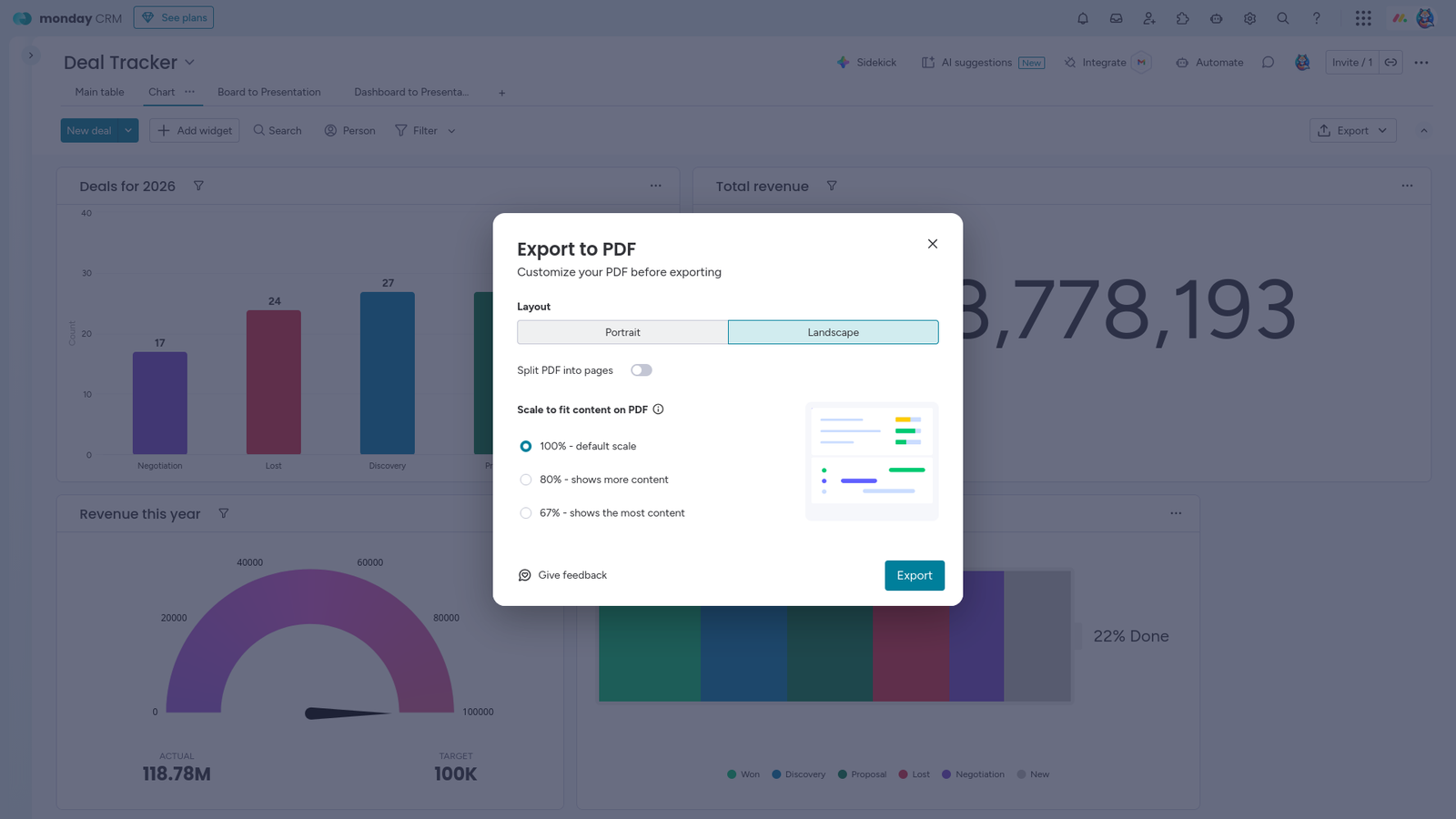 Export dashboard second step